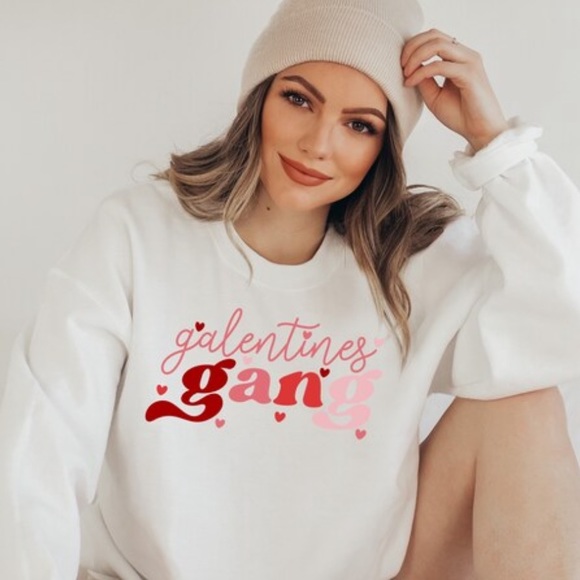 Galentine’s Gang Boho Hearts Valentine’s Day Matching Friends White Crewneck - Picture 1 of 4